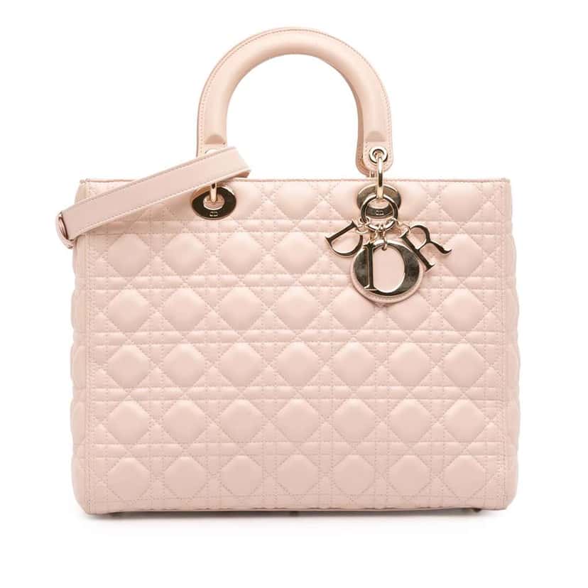 Dior Large Lambskin Cannage Lady Dior Pink Leather Very good condition - Front View