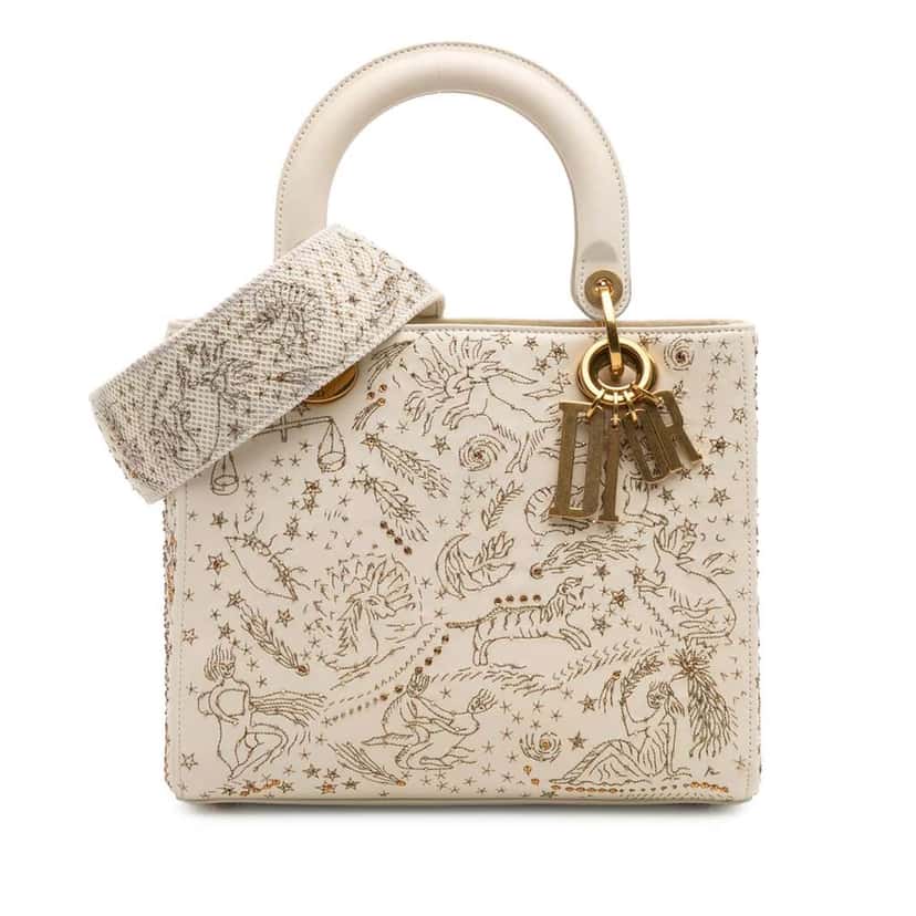 Dior Medium Calfskin Embroidered Astrology Lady Dior Brown Leather Good condition - Front View