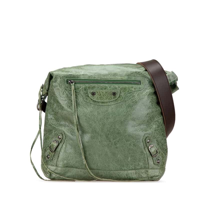 Balenciaga Lambskin Motocross Classic Day Messenger Bag Green Leather Good condition - Front View