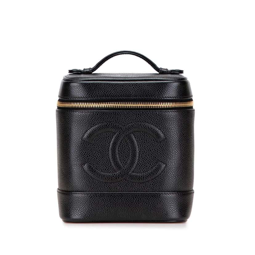 Chanel CC Caviar Vanity Bag Black Leather Good condition - Front View