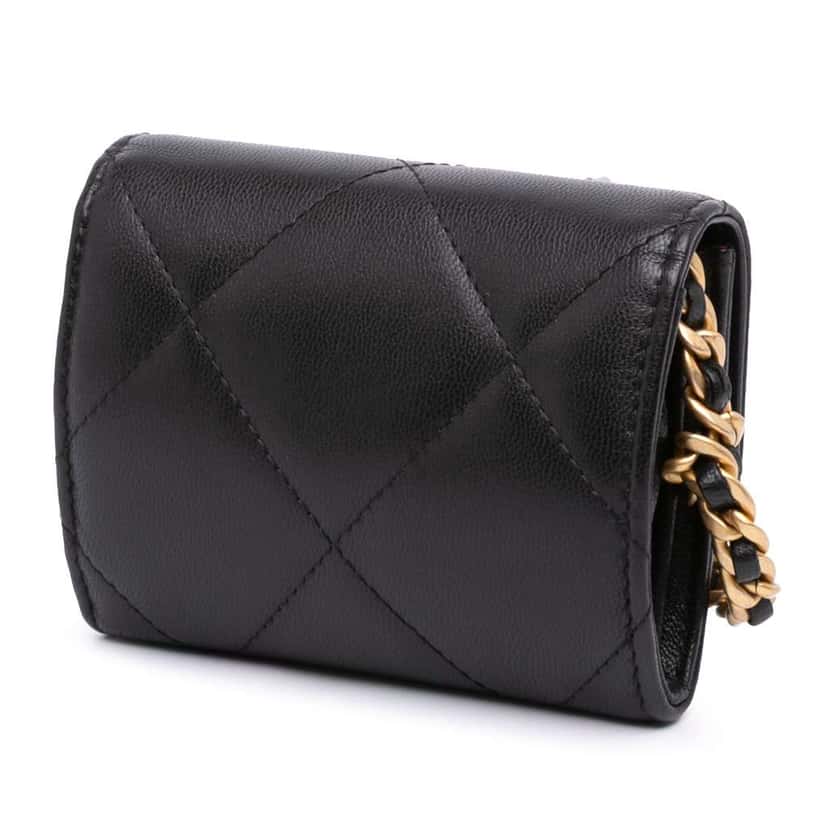 Chanel Lambskin 19 Flap Coin Purse With Chain Black Leather Very good condition - Back View