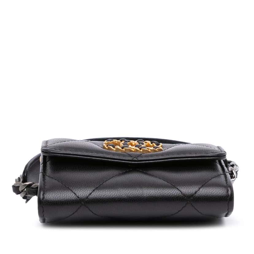 Chanel Lambskin 19 Flap Coin Purse With Chain Black Leather Very good condition - Inside View