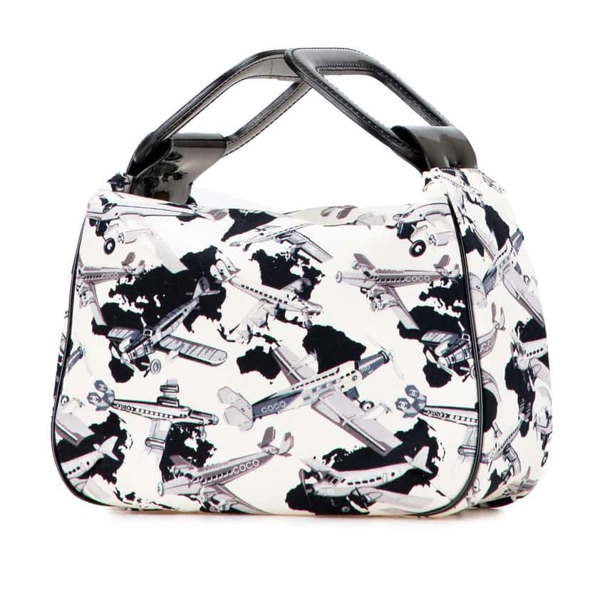 Chanel Printed Canvas Coco Airline Handbag White Canvas Good condition - Back View
