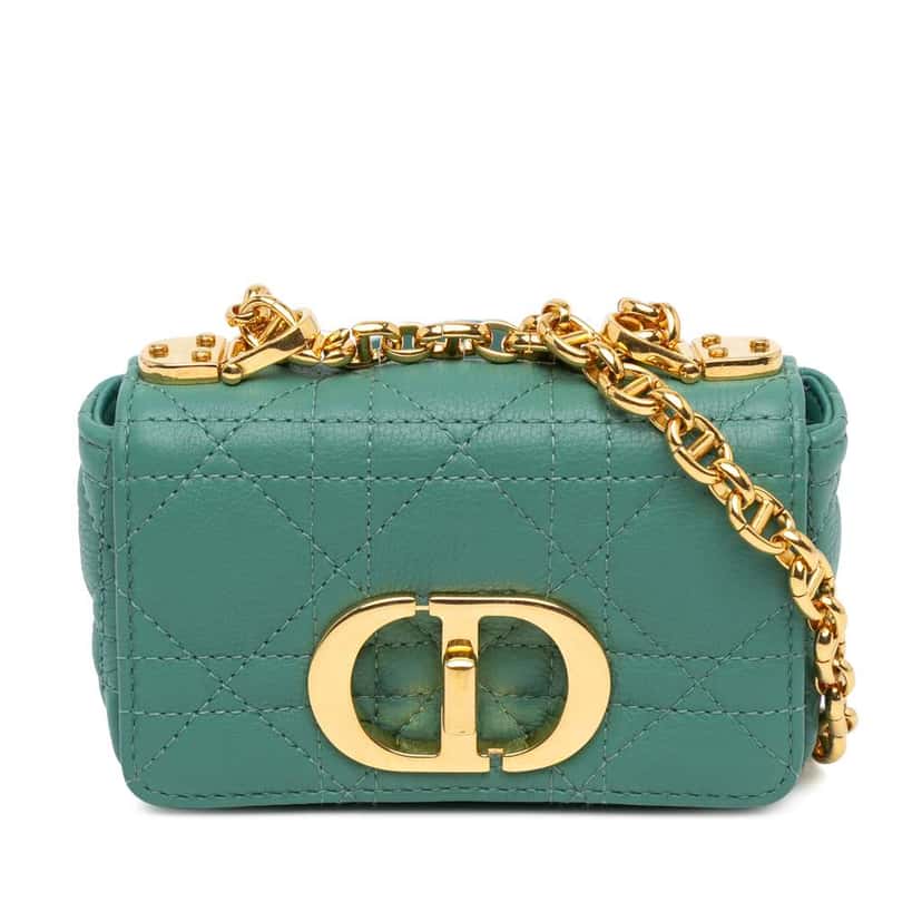 Dior Micro Calfskin Cannage Supple Caro Bag Green Leather Good condition - Front View