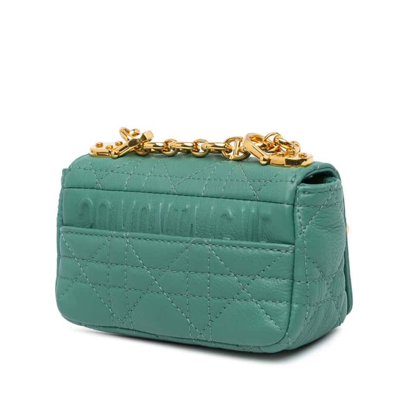 Dior Micro Calfskin Cannage Supple Caro Bag Green Leather Good condition - Back View