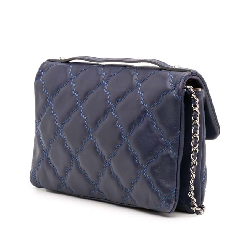 Chanel Mini Double Stitch Hamptons Flap Blue Leather Very good condition - Back View
