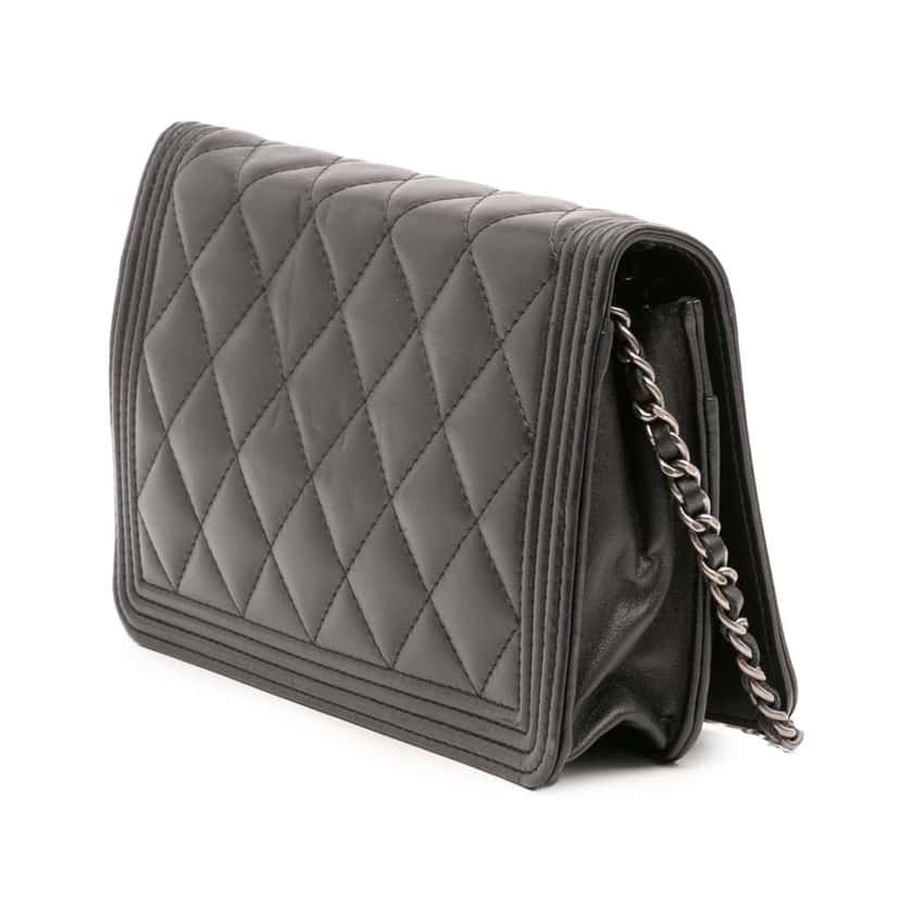 Chanel Quilted Lambskin Boy Wallet On Chain Black Leather Good condition - Back View