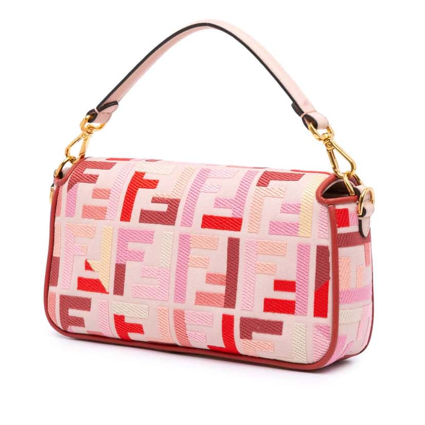 Fendi Zucca Embroidered Canvas Baguette Satchel Pink Canvas Good condition - Back View