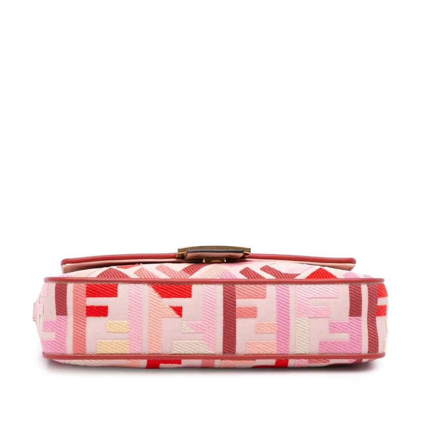 Fendi Zucca Embroidered Canvas Baguette Satchel Pink Canvas Good condition - Inside View