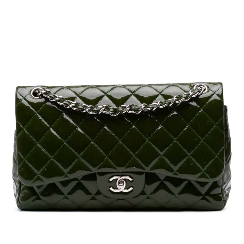 Chanel Jumbo Classic Patent Double Flap Green Leather Good condition - Front View