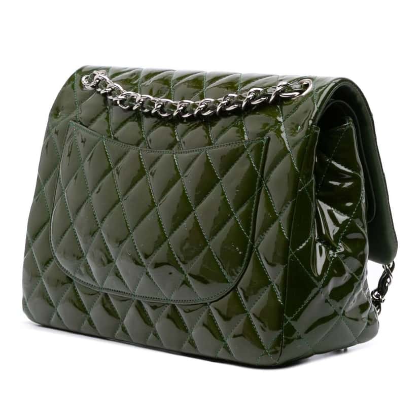 Chanel Jumbo Classic Patent Double Flap Green Leather Good condition - Back View
