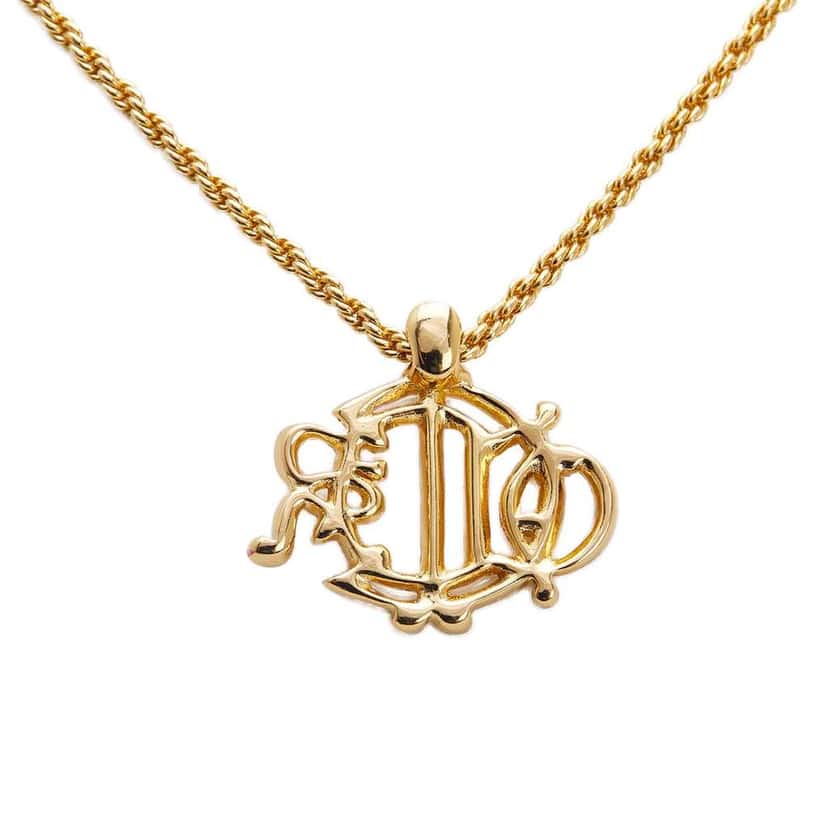 Dior Gold Plated Logo Crystal Pendant Necklace Gold Metal Good condition - Inside View