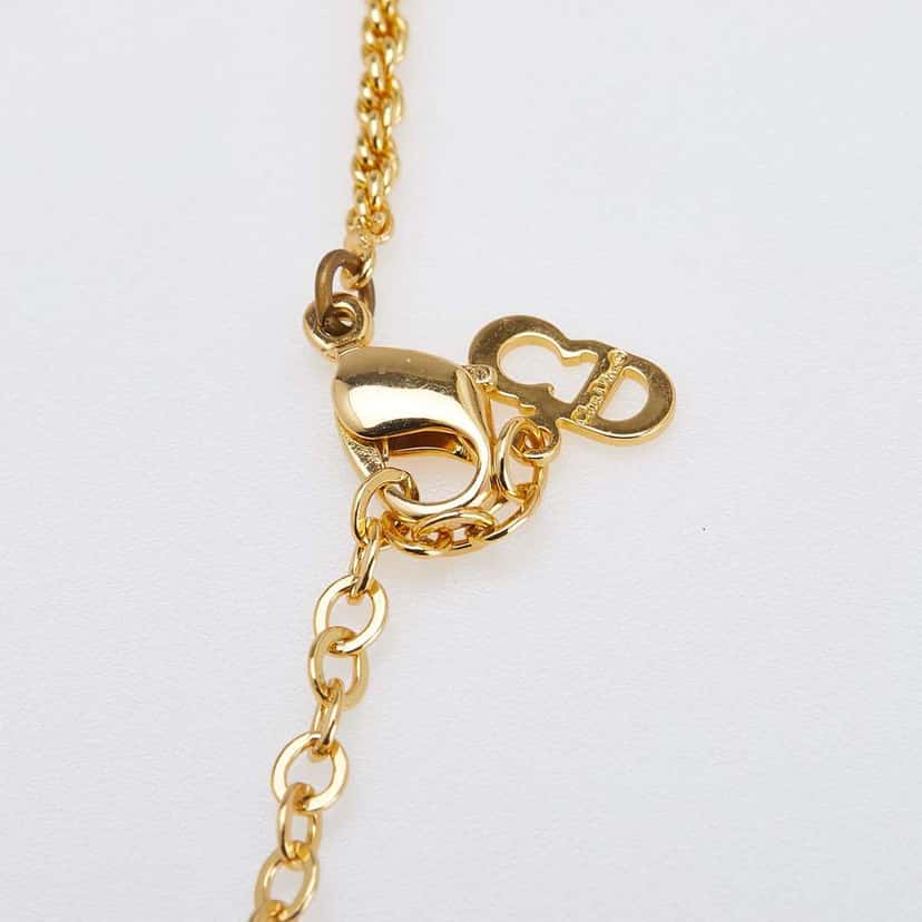 Dior Gold Plated Logo Crystal Pendant Necklace Gold Metal Good condition - Model View