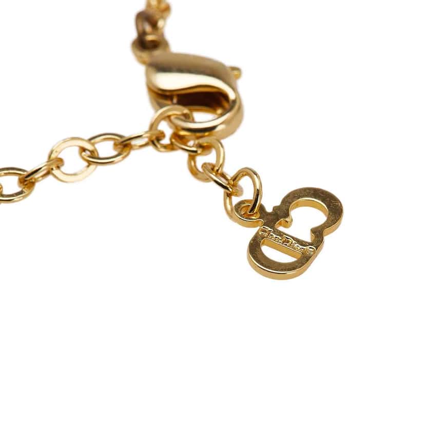 Dior Gold Plated Logo Crystal Pendant Necklace Gold Metal Good condition - Box View