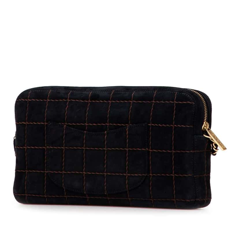 Chanel CC Chocolate Bar Suede Chain Camera Bag Black Leather Good condition - Back View