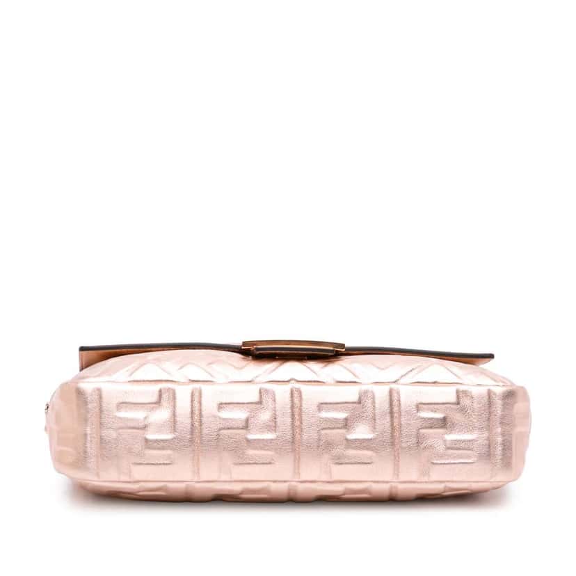 Fendi Zucca Embossed Metallic Leather Baguette Satchel Pink Leather Good condition - Inside View
