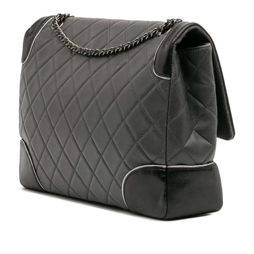 Chanel Paris Salzburg Jumbo Bicolor Quilted Lambskin Tyrolean Flap Grey Leather Good condition - Back View