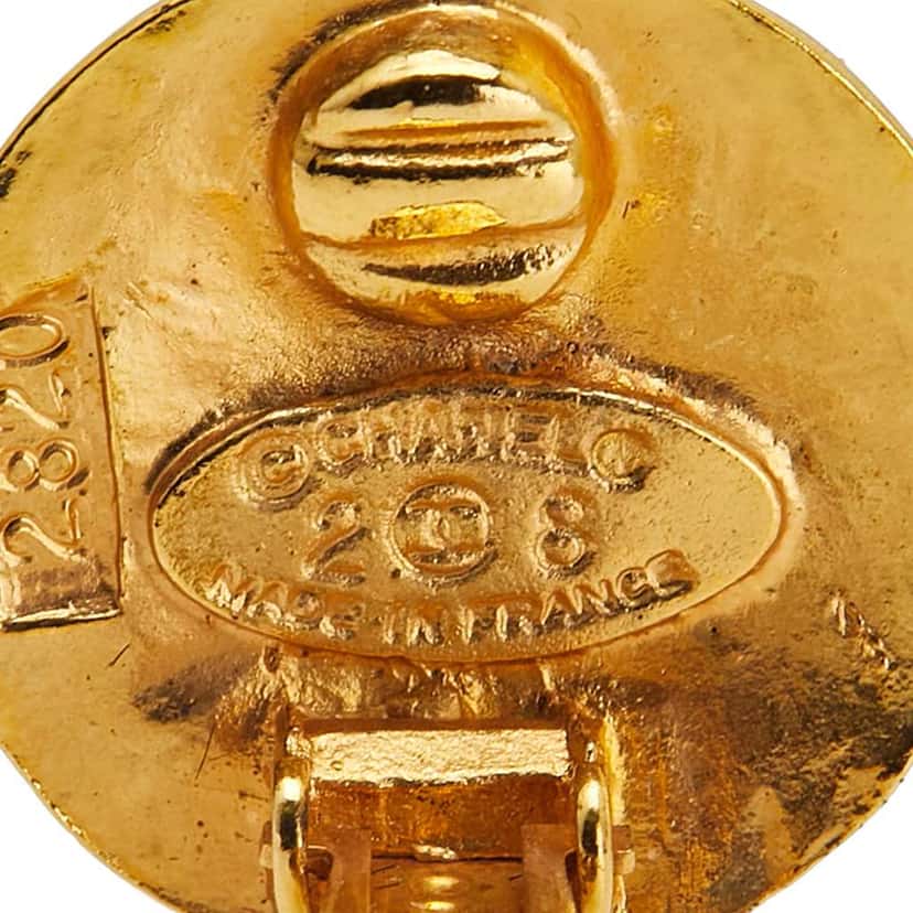Chanel Gold Plated CC Round Clip On Earrings Gold Metal Good condition - Inside View