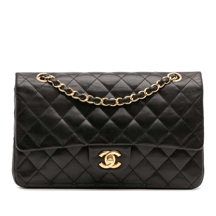 Chanel Medium Classic Lambskin Double Flap Black Leather Good condition - Front View