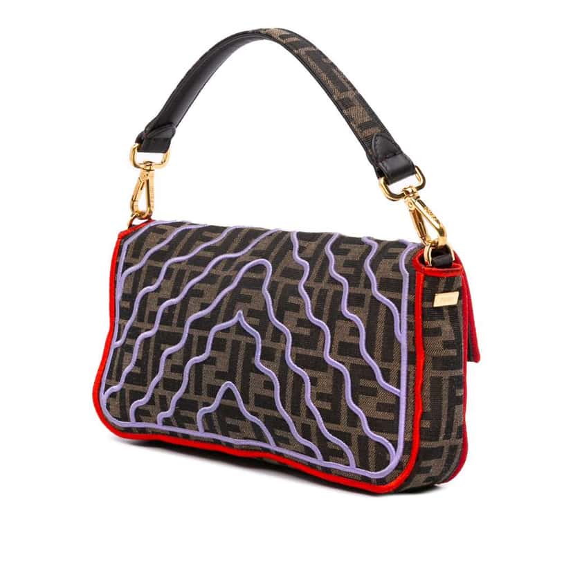 Fendi Zucca Embroidered Canvas Bird Baguette Satchel Brown Canvas Good condition - Back View