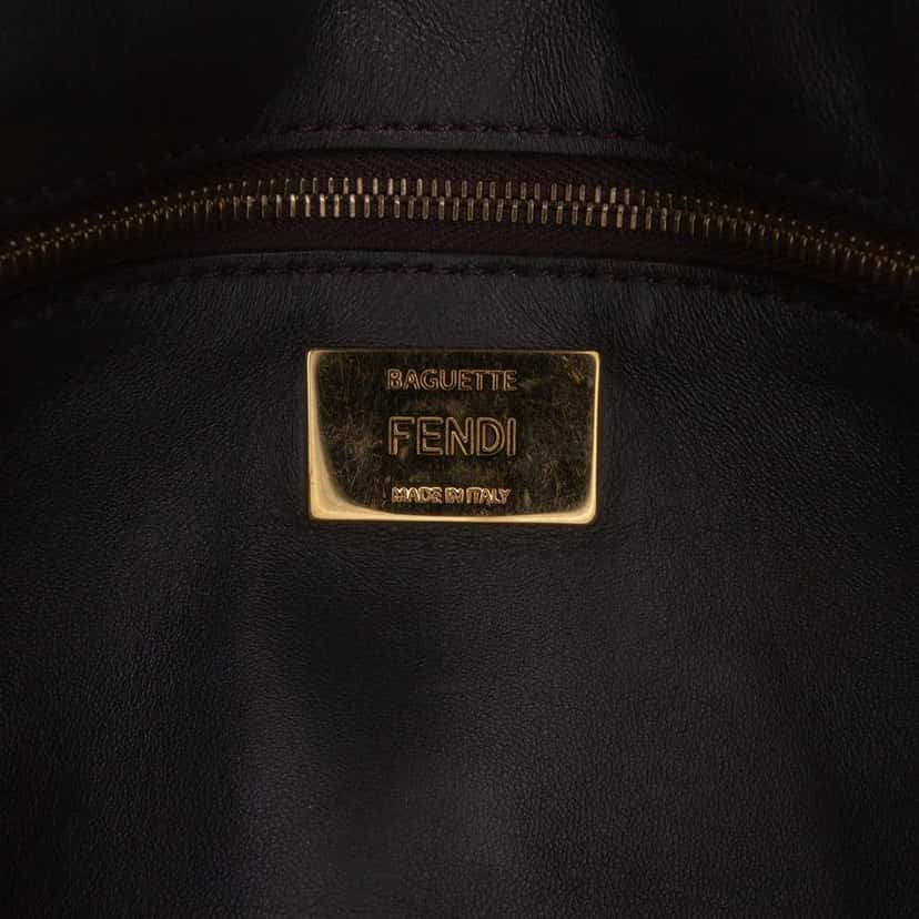 Fendi Zucca Embroidered Canvas Bird Baguette Satchel Brown Canvas Good condition - Box View