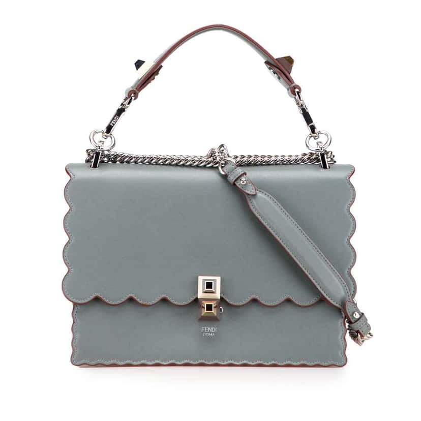 Fendi Medium Scalloped Leather Studded Kan I Satchel Grey Leather Good condition - Front View