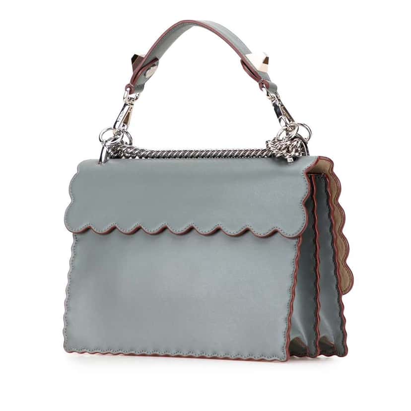 Fendi Medium Scalloped Leather Studded Kan I Satchel Grey Leather Good condition - Back View