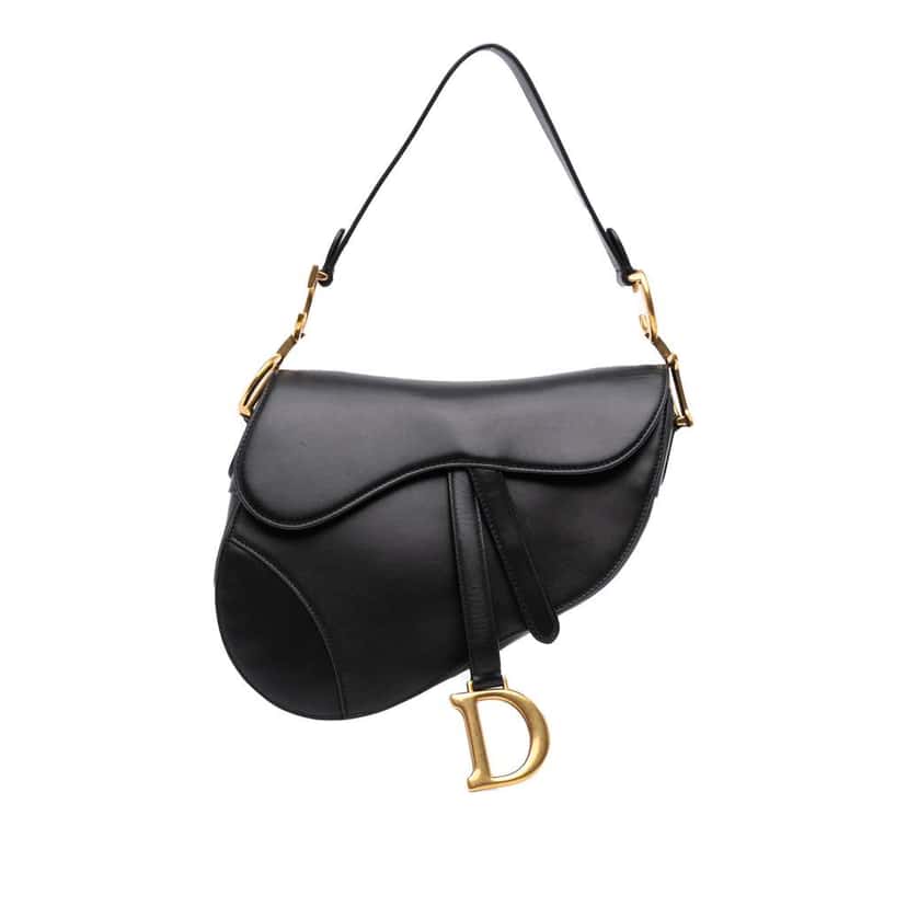 Dior Smooth Calfskin Saddle Bag Black Leather Good condition - Front View
