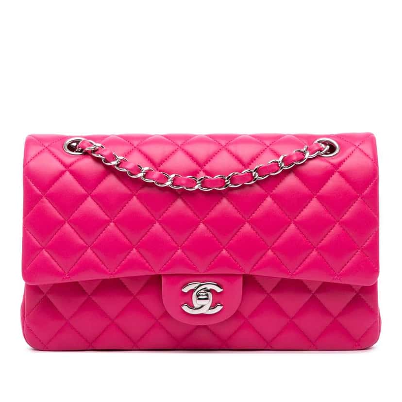 Chanel Medium Classic Lambskin Double Flap Pink Leather Good condition - Front View
