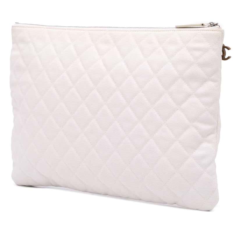 Chanel Large Quilted Printed Canvas Coco Cuba Libre O Case Clutch White Canvas Good condition - Back View