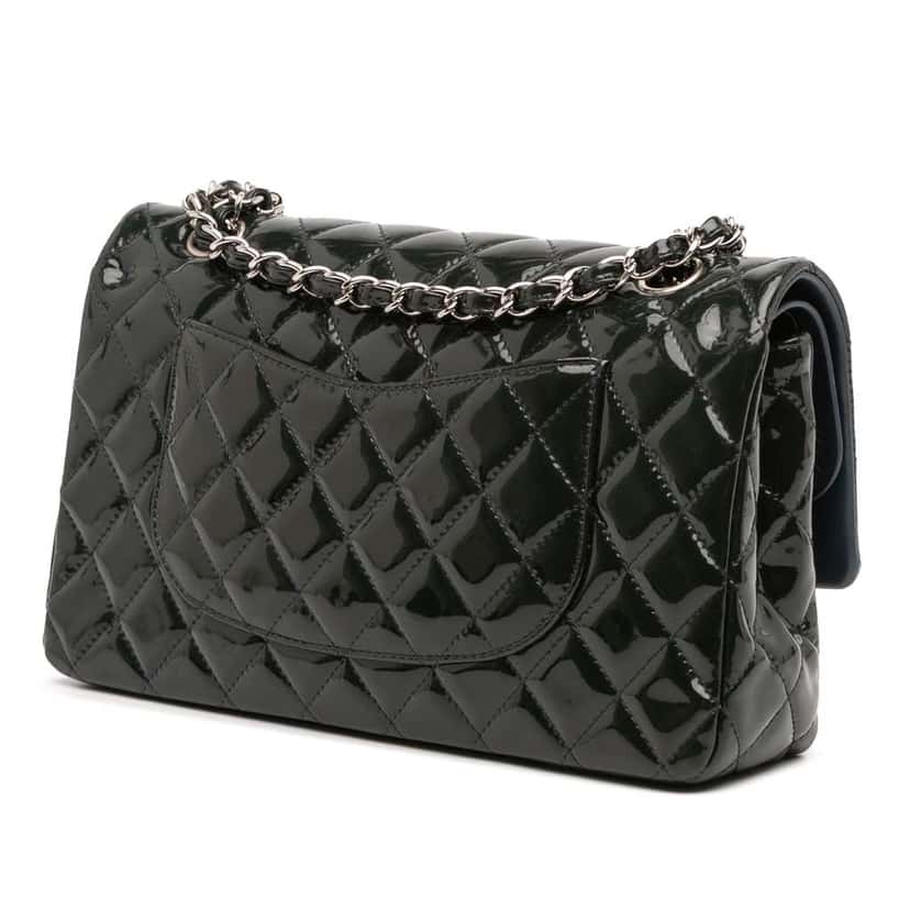Chanel Medium Classic Patent Double Fla Green Leather Good condition - Back View