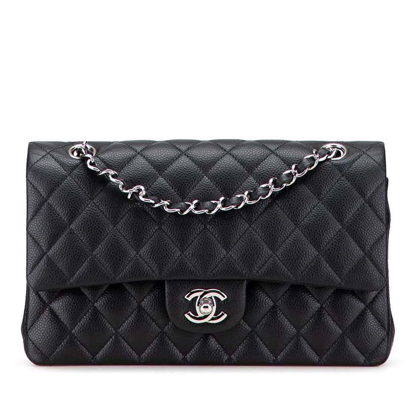 Chanel Medium Classic Caviar Double Flap Black Leather Good condition - Front View