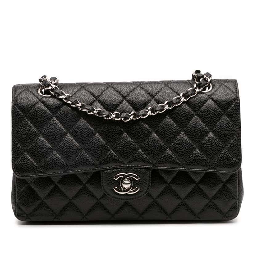 Chanel Medium Classic Caviar Double Flap Black Leather Good condition - Front View