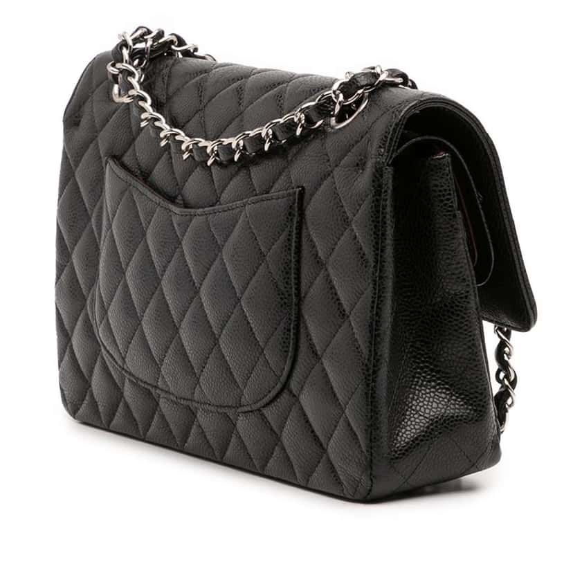 Chanel Medium Classic Caviar Double Flap Black Leather Good condition - Back View