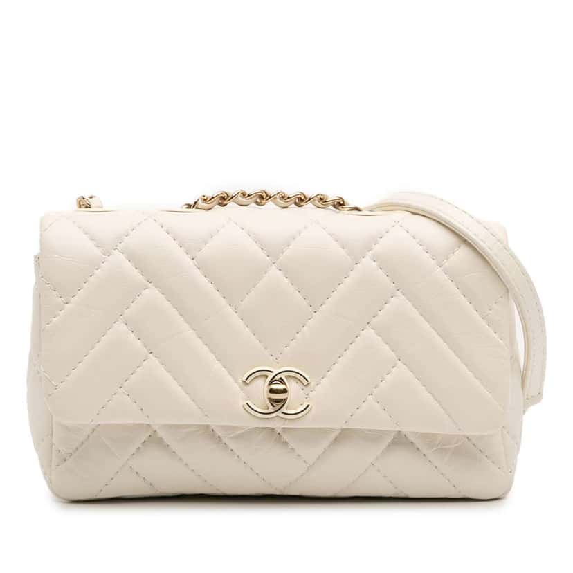 Chanel Small Mix Quilted Aged Calfskin New Clutch Flap White Leather Good condition - Front View