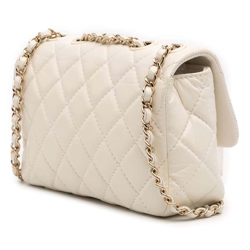Chanel Small Mix Quilted Aged Calfskin New Clutch Flap White Leather Good condition - Back View