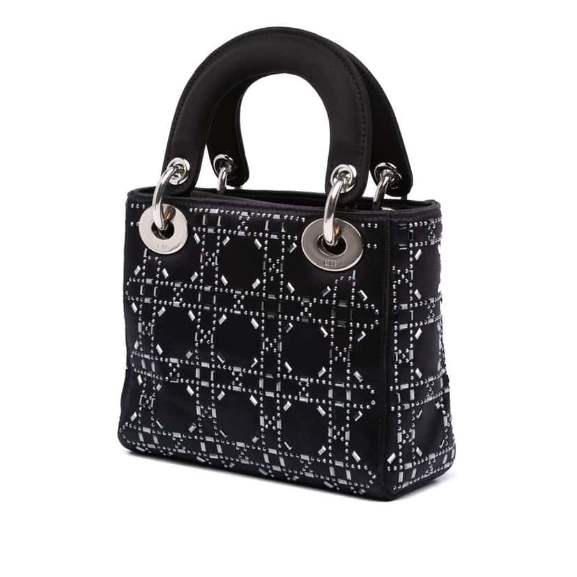 Dior Mini Satin Cannage Strass Crystal Embellished Lady Dior Black Satin Good condition - Back View