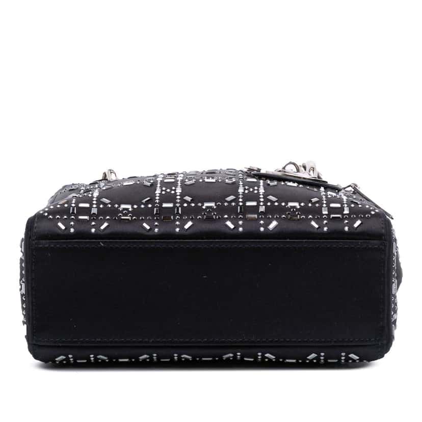 Dior Mini Satin Cannage Strass Crystal Embellished Lady Dior Black Satin Good condition - Inside View