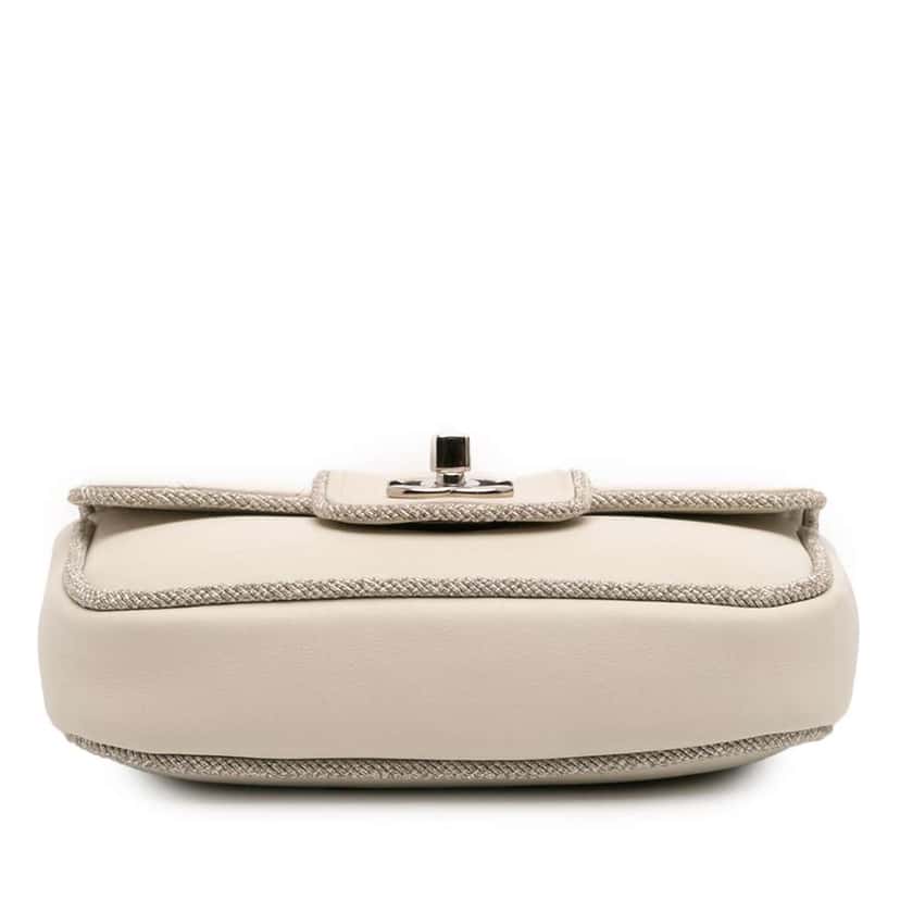 Chanel Mini Quilted Lambskin and Metallic Trim Elementary Chic Flap White Leather Good condition - Inside View