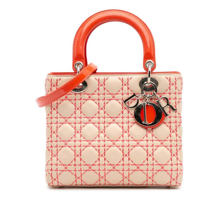 Dior Medium Lambskin Cannage Stitched Lady Dior Brown Leather Good condition - Front View