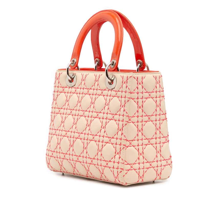 Dior Medium Lambskin Cannage Stitched Lady Dior Brown Leather Good condition - Back View