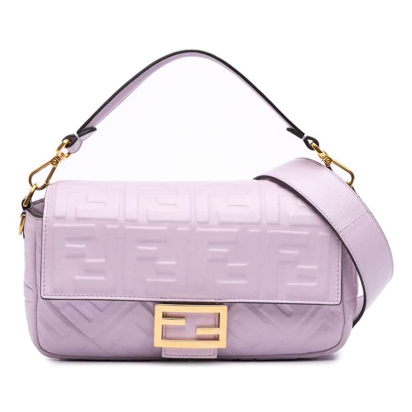Fendi Zucca Embossed Leather Baguette Satchel Purple Leather Good condition - Front View