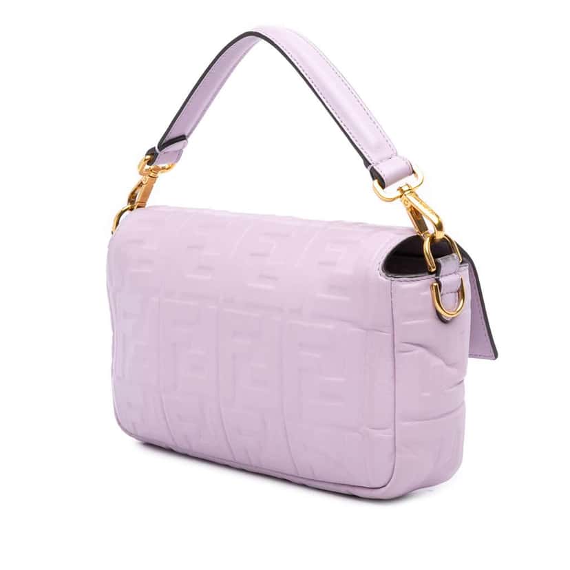 Fendi Zucca Embossed Leather Baguette Satchel Purple Leather Good condition - Back View