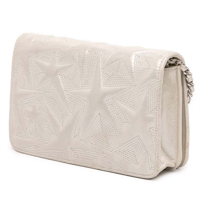 Chanel Metallic Lambskin Star Embossed Wallet On Chain Silver Leather Good condition - Back View