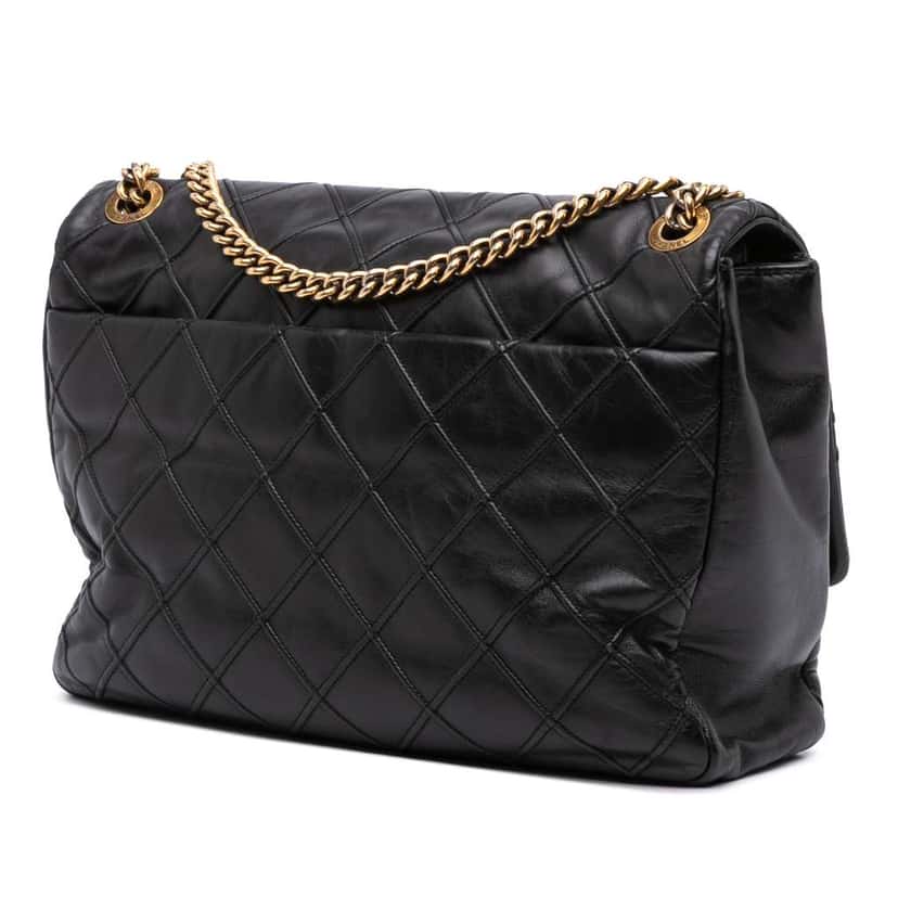 Chanel Large Reissue 2.55 Diamond Debossed Calfskin Cosmos Flap Black Leather Good condition - Back View