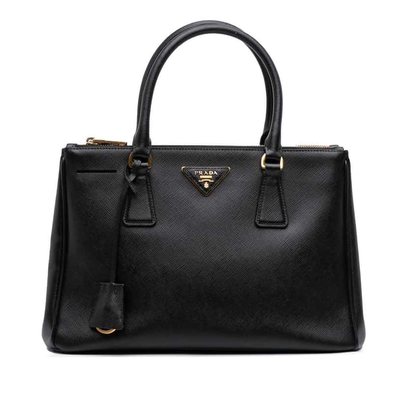 Prada Small Saffiano Lux Galleria Double Zip Satchel Black Leather Good condition - Front View