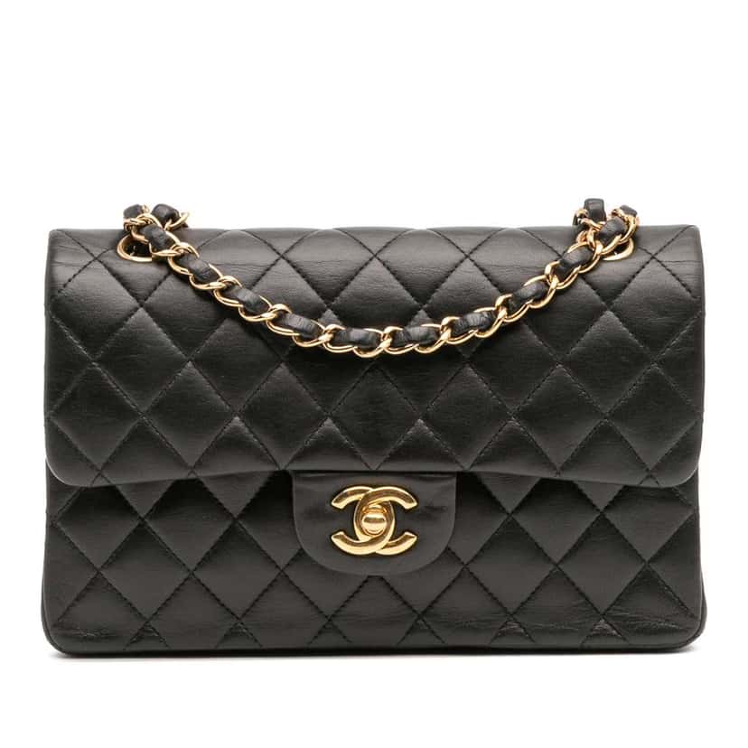Chanel Small Classic Lambskin Double Flap Black Leather Good condition - Front View