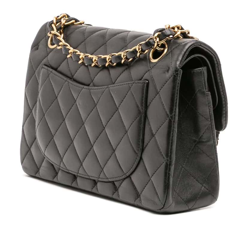 Chanel Small Classic Lambskin Double Flap Black Leather Good condition - Back View