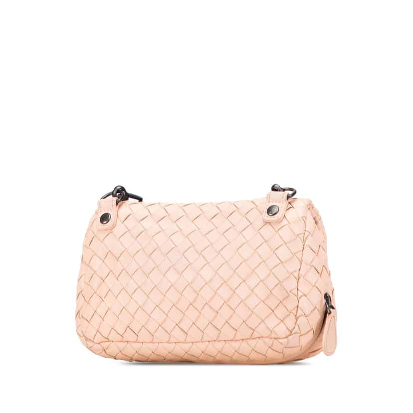 Bottega Veneta Mini Nappa Intrecciato Expandable Chain Crossbody Brown Leather Good condition - Back View