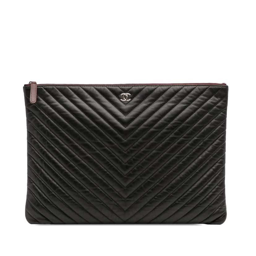 Chanel Large Chevron Caviar Ancient Greek Charms O Case Clutch Black Leather Good condition - Front View